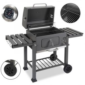 Tubiaz - swanew Barbecue à Charbon - Gril à charbon de bois - Grille de cuisson avec thermomètre -139x67x107.5cm Gris