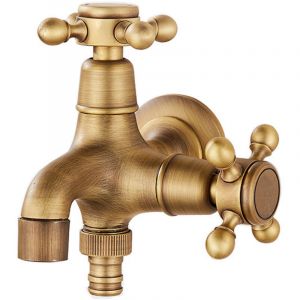 Shmshng - Robinet de Jardin en Laiton Massif Double Sortie Vintage Mural Lave-linge Robinet Ext&eacute;rieur Robinet de Machine &agrave; Laver, Filetage G1/2,