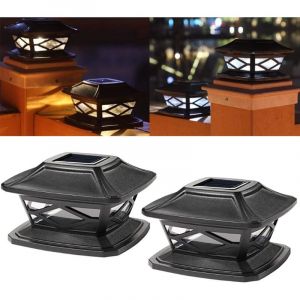 2 Pi&egrave;ces Lampes De Poteau De Chapeau Solaires Ext&eacute;rieures Lumi&egrave;res De Poteau Led &Eacute;tanches Lampadaires Solaires De Cl&ocirc;ture D&eacute;corative Adapt&eacute;s (Noir)