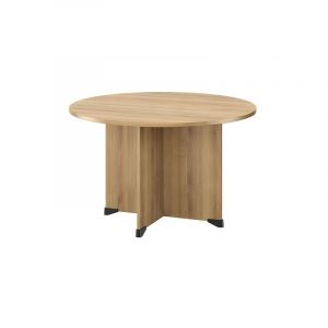 Table ronde ch&ecirc;ne ambr&eacute; pi&eacute;tement croix - Jazz