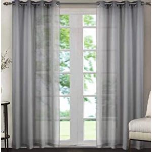 Promo Linge - Lot de 2 Rideaux &agrave; Oeillets &ndash; Panneau &laquo; effet lin &raquo; - 140 x 260cm - gris claire