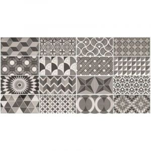 Carrelage mural fa&iuml;ence effet graphique METRO PATCHWORK 15x7,5cm 15x7,5 cm D&eacute;cor Noir et Blanc - Brillant / Poli - bo&icirc;te de 0.50 m2