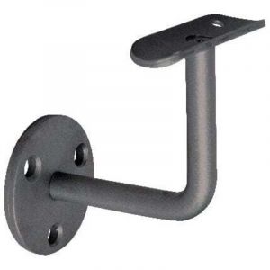 Support &eacute;querre pour main courante ronde - Hauteur 80mm barreau rond plein de 12mm avec platine incurv&eacute;e - Fer forg&eacute; - &Agrave; visser -