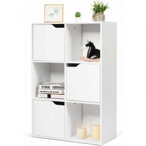 Costway - Biblioth&egrave;que &Eacute;tag&egrave;re de Rangement 6 Cases, Armoire de Rangement avec 3 Cubes Ouverts 28 x 28 cm, 3 Compartiments avec Porte, Meuble de