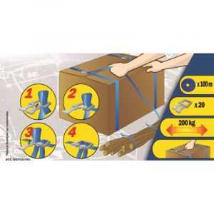 Mottez &ndash; Kit de cerclage 100m &ndash; B971B100 &ndash; 50 boucles incluses &ndash; Pour s&eacute;curiser jusqu'&agrave; 20 cartons &ndash; Film de cerclage pour envois