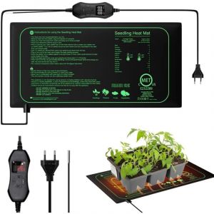 Tapis Chauffant Plante, 20 x 10 in Tapis Chauffant Semis avec Thermostat, 50W Imperméable Tapis Chauffant pour Plantes, Réglable en Temps Tapis