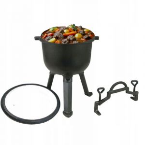 Bouilloire en fonte émaillée sur pied, pour feu de camp, grill, 5 L