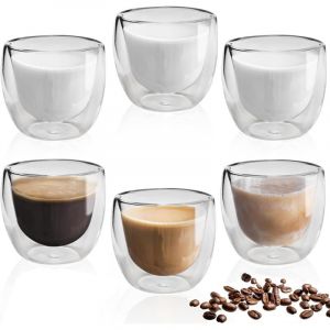 6 Pi&egrave;ces Tasse a Cafe, Verre Double Paroi 80Ml, Tasses &agrave; Expresso &agrave; Double Paroi Isotherme, Verres &agrave; Caf&eacute; en Verre 80ml, Tasse a Cafe Double Paroi,