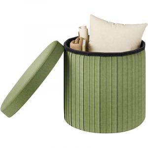 Pouf Rond avec Rangement WOLTU, MDF, Tabouret avec Couvercle Rembourré, Tabouret de Rangement Pliable, Ø38xH36 cm, Vert