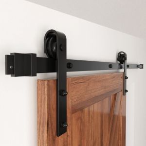 150CM Rail Porte Coulissante,Interieur Avec kit Roller Rail Porte Coulissante Suspendue Quincaillerie Coulissante de Grange En Bois Antique Roue de