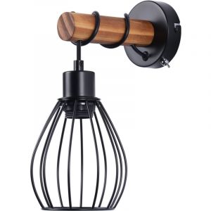 Applique avec interrupteur applique vintage : applique murale en bois noir E27 spot mural industriel en métal lampe de chevet rétro pour salon