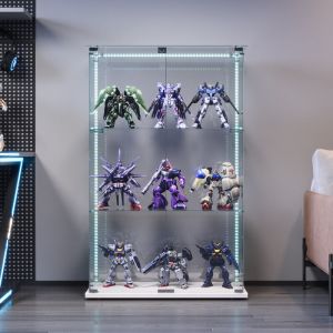 Vitrine En Verre,123.3x78.5x33cm,Vitrine anti-poussi&egrave;re &agrave; 3 couches,vitrine collectionneur avec lumi&egrave;re LED,vitrine de rangement en verre blanc pour