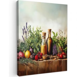 TABLEAU SUR TOILE Nature morte - Herbes - &Eacute;pices - Fruits - Color&eacute; Toile Peinture 60x80 cm