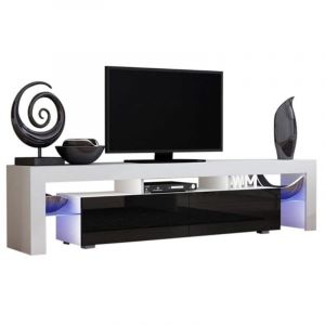 Meuble tv spider big à led en Blanc mat avec portes Noir Laqué 200 cm