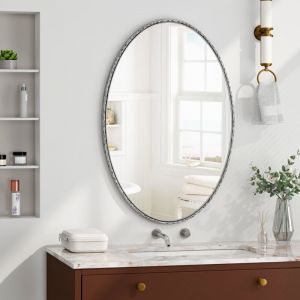Redom - Miroir ovale rétro en fer forgé, effet antique, à suspendre au mur, adapté à la salle de bain, à la chambre à coucher, au salon (argent)