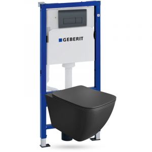 GEBERIT Duofix Basic Support B&acirc;ti-support + Lavita WC Onil Black suspendu noir sans bord + panneau de commande Delta 25 noir Kit complet WC