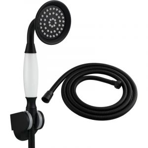 Set de Douche Noir Pommeau de Douche R&eacute;tro en Laiton avec Flexible et Support Mural Z-V-D
