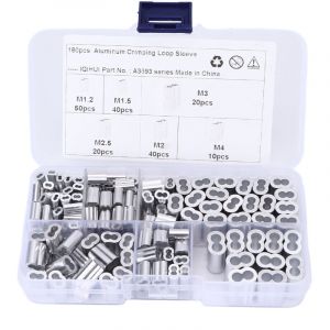 Jeffergarden 180pcs Kit de manchons de boucle de sertissage 6-Taille en aluminium &agrave; double barillet Universel pour cble m&eacute;tallique Extr&eacute;mit&eacute; de ligne