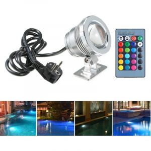 Lumière de Piscine 10W aveCôtélécommande 4 Modes rgb IP66 85-265V Spot led Aquarium Lampe sous-Marine Eclairage Submersible Projecteur Lampe