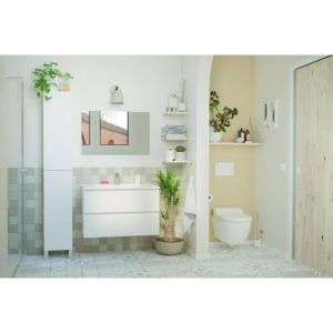 ONDEE ZEN - Meuble salle de bain &agrave; suspendre LILA - 80cm - 2 Tiroirs - Blanc - Miroir