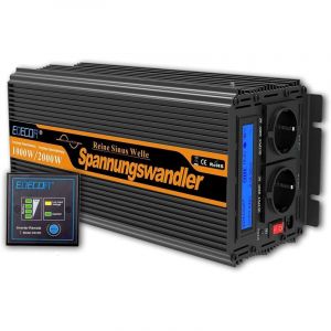 Convertisseur pur sinus 12 V 220 V Onduleur 1000 W &Eacute;cran LCD Transformateur de tension 12 V 220 V avec t&eacute;l&eacute;commande et deux ports USB