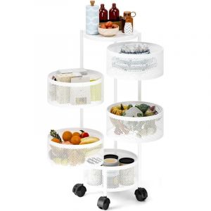 Hoerfuriy - Chariots de Service,Chariot de cuisine fruits légumes,Resserre ronde rotative,Desserte à Roulettes, 4 niveaux, 30X30X75CM, blanc,