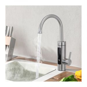 Robinet de Cuisine Électrique Robinet Électrique 3kW pour Lavabo ou Évier Robinet led avec Chauffe-eau Instantané Mitigeur de Cuisine Brossé Rotatif