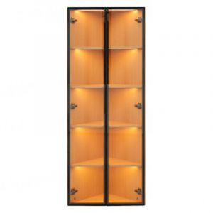 Vitrine LED en verre 62 x 35 x 160 cm &ndash; ext&eacute;rieur ch&ecirc;ne, bande lumineuse int&eacute;gr&eacute;e, armoire en verre tremp&eacute; anti-poussi&egrave;re, vitrine d'angle avec porte