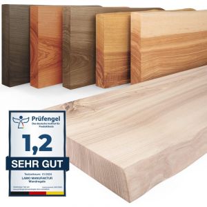 LAMO Manufaktur Étagère murale en bois massif, bord irrégulier, étagère flottante PURE, sans fixations, sans trous, Brut 100cm, LW-01-A-001-100