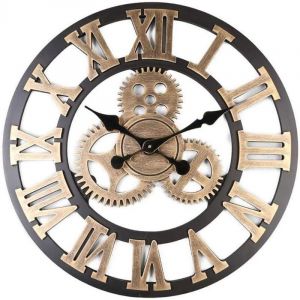 30 30cm 3D Horloge Murale Grand Classique Vintage en Bois Silencieux Vitesse Pendaison Chiffre Romain Style Europ&eacute;en Steampunk D&eacute;cor Industriel pou
