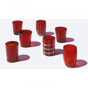 Melting Pot Lot de 6 Verres Unicolores - Rouge - Verre Souffl&eacute; &agrave; la Main, 32 cl - Gobelets Artisan pour Eau et Cocktails - Zafferano