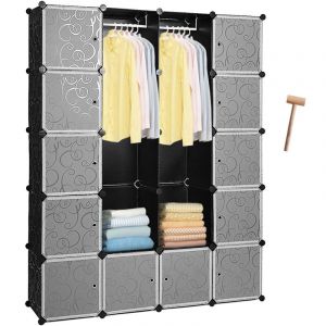 Randaco Armoire Penderie &Eacute;tag&egrave;re de Rangement en Plastique, DIY Armoire Penderie, Syst&egrave;me d'&eacute;tag&egrave;res - 20 cubes Noir