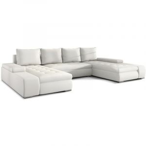 Les Tendances - Canapé panoramique convertible tino en simili cuir avec rangement-Blanc