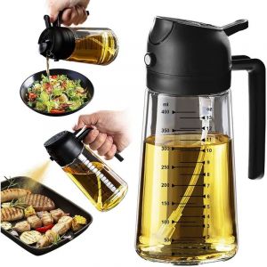 Spray Huile Cuisine 470ml &ndash; Vaporisateur Huile Air Fryer 2-en-1 pour Cuisson, Salades, Vinaigre et Accessoire Cuisine - Noir