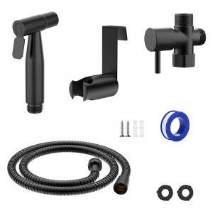 Kit Douchette WC Mitigeur Thermostatique Douchette avec Pulvérisateur à Main pour L'hygiène Intime Anti-brûlure en Laiton Chromé Toilette Bidet Spray