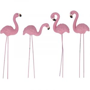 Eosnow - Lot de 4 statues de jardin flamant rose aux détails raffinés, élégantes et vives, de petite taille, pour décoration de jardin, pelouse,