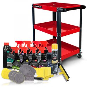 Chariot de Servante 3 &Eacute;tages sur Roulettes BMTOOLS et Kit Nettoyage Auto Complet 21 Pi&egrave;ces Citron DUNLOP (Shampoing, Micro, ...)