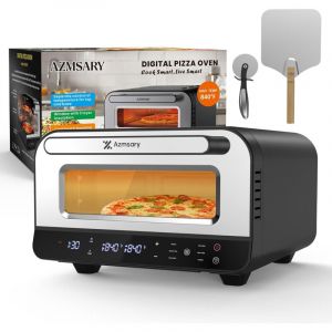 Four &agrave; pizza &eacute;lectrique - AZMSARY - Mod&egrave;le professionnel - 6 programmes - 80℃-450℃ - Pierre &agrave; pizza incluse