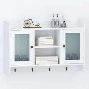 Torana - Vitrine murale avec étagère de Livre / dvd / Verre en mdf Blanc