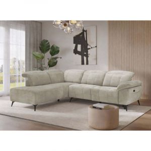 Canap&eacute; d'angle relax &eacute;lectrique en velours chin&eacute; beige SOLINA -