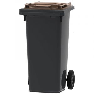 France Conteneur Poubelle &agrave; d&eacute;chets 2 roues - 120L - Robuste et &Eacute;conomique - 100% Recycl&eacute; - Gris avec Couvercle Marron - Fabriqu&eacute; en France - ESE