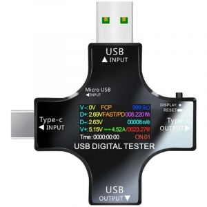 Testeur USB Multimètre USB C Meter de Courant et de Tension 3.3-30V 0-5.1A Tester 2 en 1 Voltmetre Amperemetre Capacité Alimentation Wattmètre
