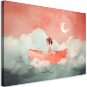 Tableau d&eacute;co Fille en bateau dans les nuages 60x40