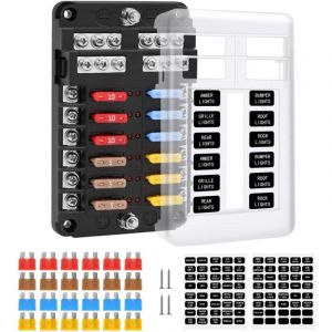 Blocs Fusible Lame ATC/ATO, Porte Fusible Voiture , Bo&icirc;te Fusibles Voiture 12 voies avec Indicateur de Bus N&eacute;gatif pour Voiture, Bateau,
