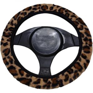 Housse de Volant imprim&eacute;e l&eacute;opard pour Femme, universelle, antid&eacute;rapante, chaude pour l'hiver, housse de volant en peluche pelucheuse, marron,