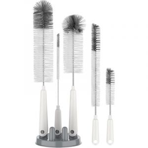 Ensemble de 5 Brosses Bouteille avec Support de Rangement, Goupillon Bouteille Brosse Biberon B&eacute;b&eacute; Thermos Gobelet Verre Tasse