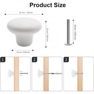 Lot de 10 Bouton En C&eacute;ramique Blanc, C&eacute;ramique Poign&eacute;e Porte, R&eacute;tro Rond En C&eacute;ramique Armoire Tiroir Cuisine Poign&eacute;e De Traction 32mm Avec 3 tailles
