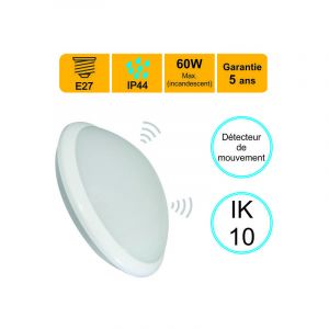 [JAMAIS UTILIS&Eacute;] Applique d'exterieur Hublot E27 &agrave; detecteur HF (mouvements et cr&eacute;pusculaire) rond IP44 IK10 - garantie 5 ans