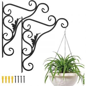 Support Plante Mural Balcon, Lot de 2 R&eacute;tro Europ&eacute;en Forme de Feuille, Crochet de Suspension en Fer Forg&eacute;, pour Lanternes &agrave; Paniers avec Vis, D&eacute;cor