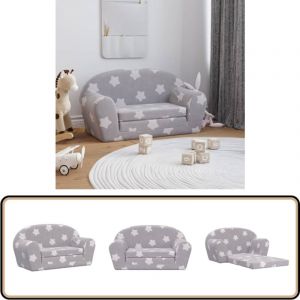 Canapé-lit enfant 2 places gris clair étoiles peluche douce - Canapé Enfant - Canapé Lit Enfant - Mobilier Bébé - Meubles Enfant - Fauteuil Enfant